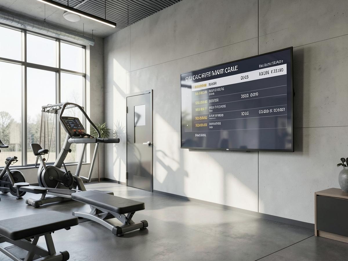 Pantalla digital en un negocio del sector gimnasios